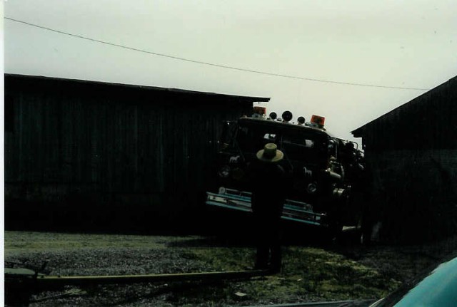 Engine 4-9-1 on the scene of the field fire at Cambridge and Wanner Roads... 4/13/85